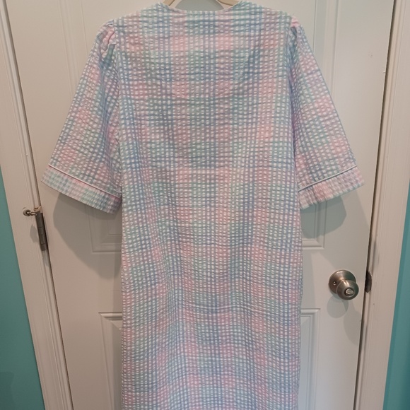 MISS ELAINE PETITE MEDIUM COTTON SEERSUCKER ZIP-FRONT FLOOR-LENGTH ROBE! - Picture 2 of 4